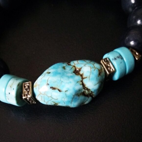 Turquoise Magnesite & Chunky Beads! Rustic SouthWestern Vibes Beaded Bracelet #1 - Picture 6 of 7